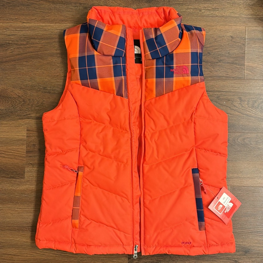 *NWT* The North Face Puffer Vest Orange Plaid